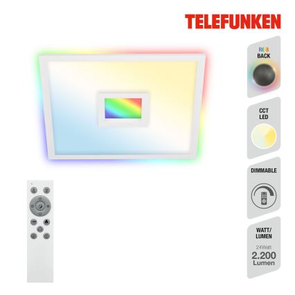 Telefunken 319406TF - RGBW Aptumšojama griestu lampa LED/24W/230V 2700-6500K balta + tālvadības pults