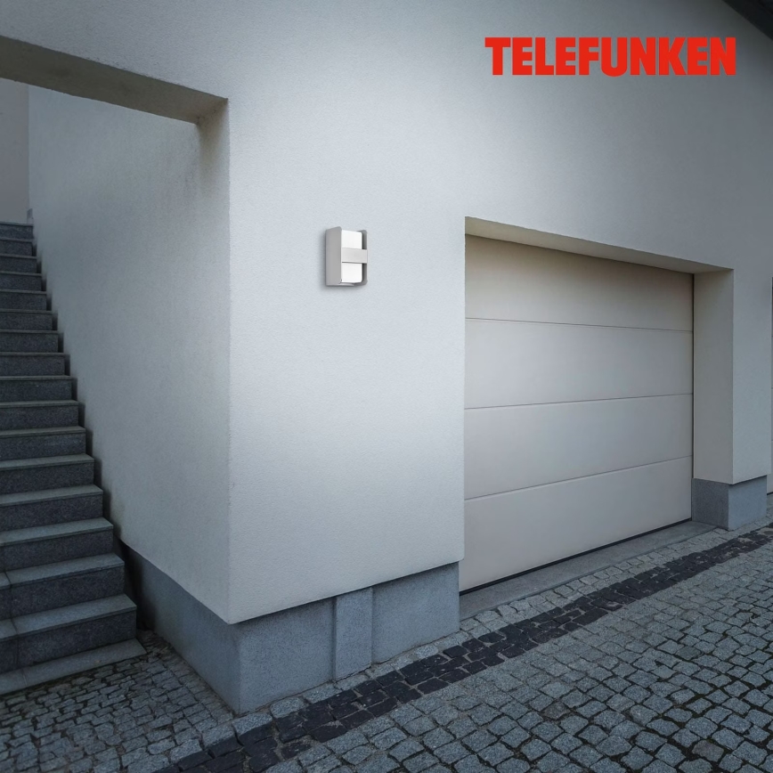 Telefunken 321004TF - Āra sienas lampa 1xE27/12W/230V IP44 sudraba