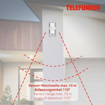 Telefunken 321104TF - Āra sienas lampa ar sensoru 1xE27/12W/230V IP44 balta