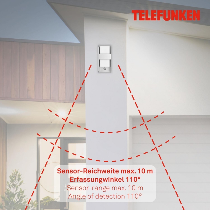 Telefunken 321104TF - Āra sienas lampa ar sensoru 1xE27/12W/230V IP44 balta