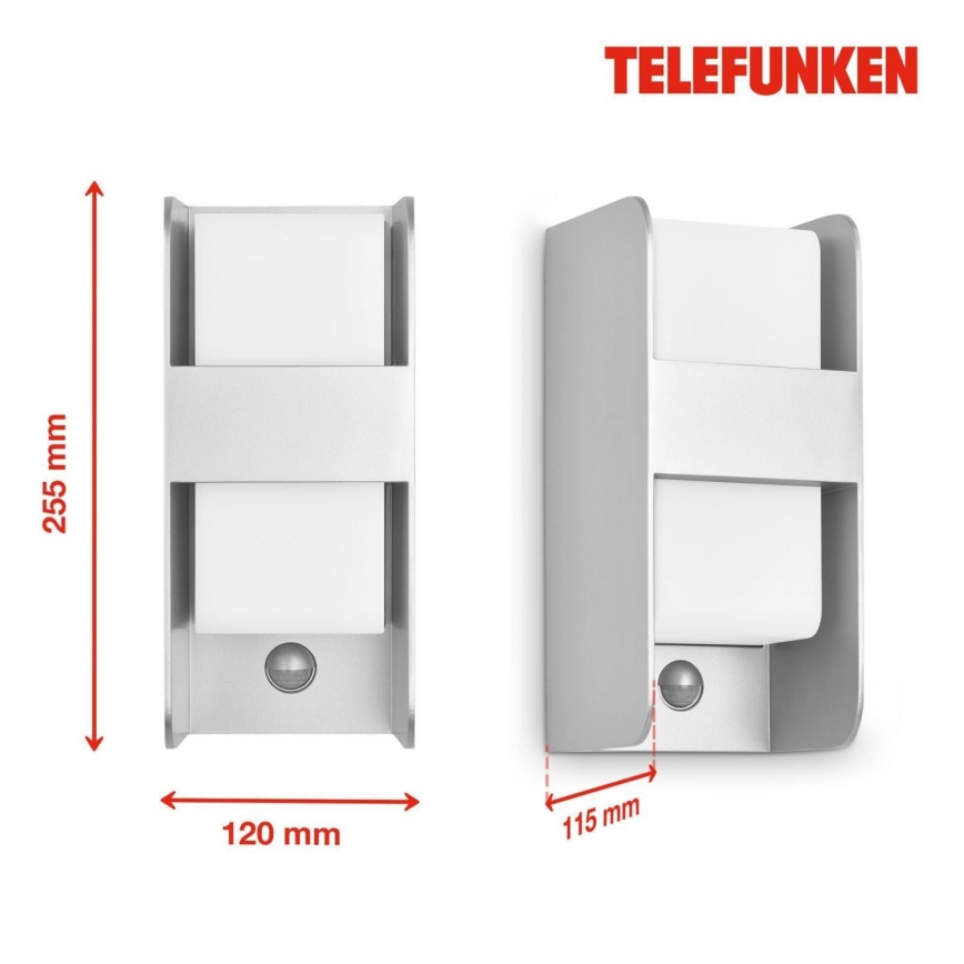 Telefunken 321104TF - Āra sienas lampa ar sensoru 1xE27/12W/230V IP44 balta