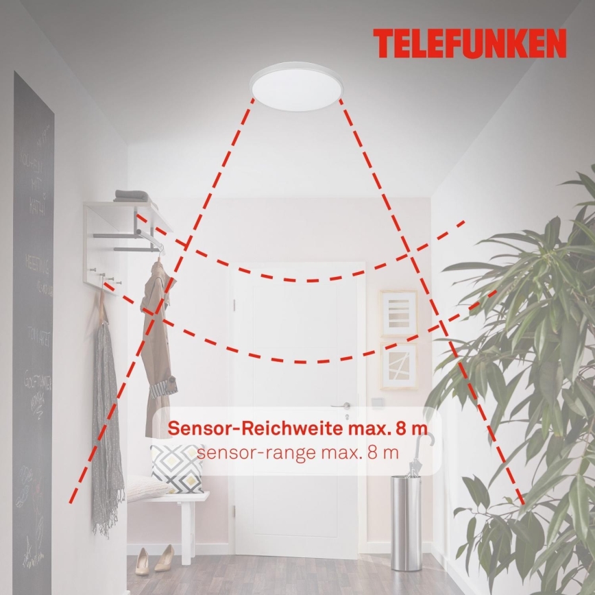 Telefunken 601604TF - LED Vannas istabas griestu lampa ar sensoru LED/12W/230V IP44 d. 29 cm