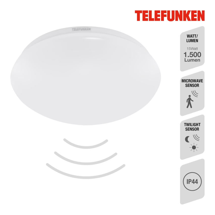 Telefunken 602006TF - LED Vannas istabas griestu lampa ar sensoru LED/15W/230V IP44 4000K