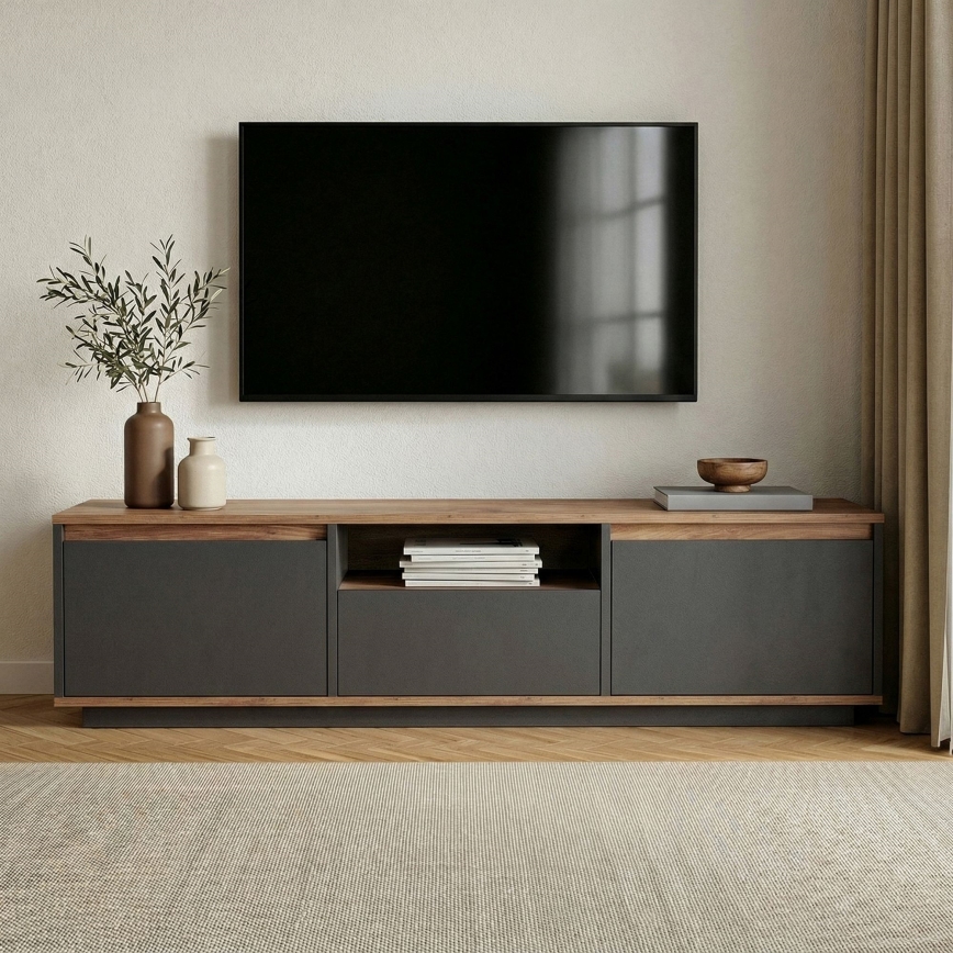 Televizora galds KREDE 160x30 cm antracīts/priede
