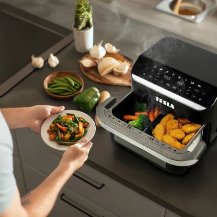 TESLA Electronics AirCook - Daudzfunkcionāla dubultā digitālā karstā gaisa fritērija 10 l 2400W/230V