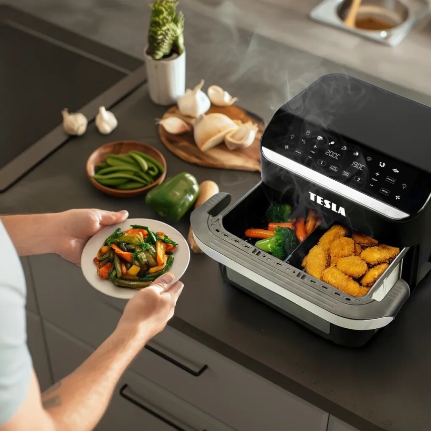 TESLA Electronics AirCook - Daudzfunkcionāla dubultā digitālā karstā gaisa fritērija 10 l 2400W/230V
