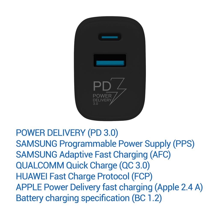 TESLA Electronics - Ātrās uzlādes adapteris Power Delivery 25W melna