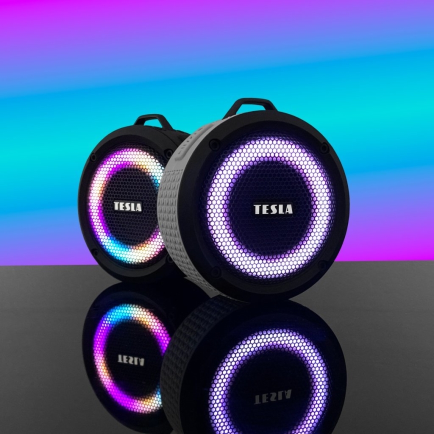 TESLA Electronics - LED RGB Bezvadu skaļrunis 5W/1200 mAh/3,7V IPX7 pelēka