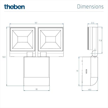 theben - LED sienas prožektors 2xLED/10W/230V balts IP55
