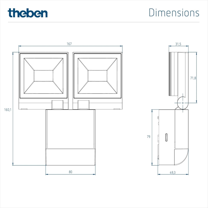 theben - LED sienas prožektors 2xLED/10W/230V balts IP55