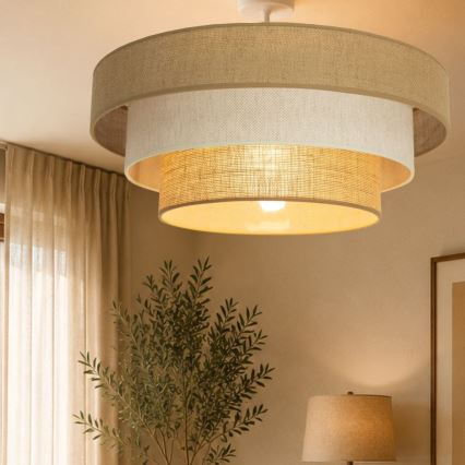Tieši pie griestiem montēta lustra WENTA 1xE27/60W/230V Ø 50 cm juta/krēmkrāsa