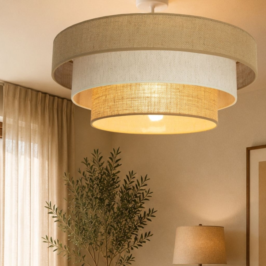 Tieši pie griestiem montēta lustra WENTA 1xE27/60W/230V Ø 50 cm juta/krēmkrāsa