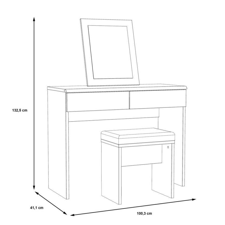 Toaletes galds JUNO ar tabureti, 45x29,6 cm, brūns/melns