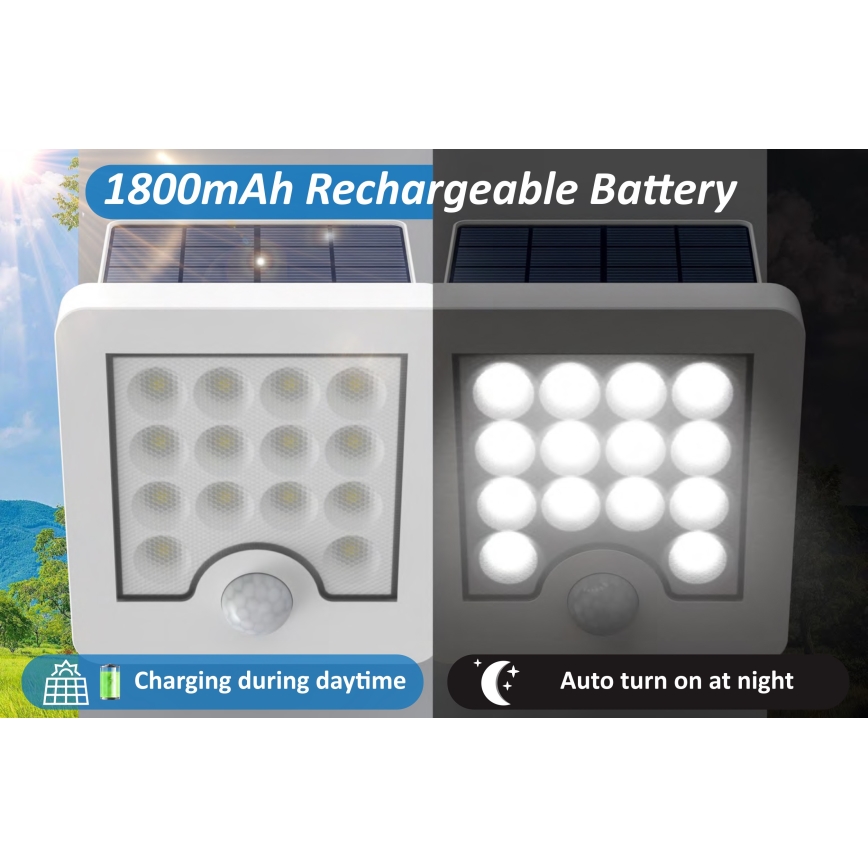 Top Light - LED Saules enerģijas sienas Prožektors ar sensoru HELEON S LED/5W/3,7V IP65 4000K 1800 mAh
