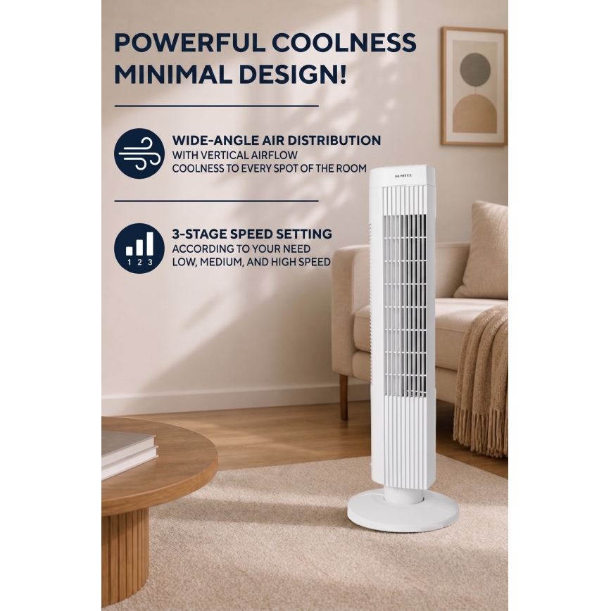 Torņa ventilators 50W/230V 74,5 cm balts