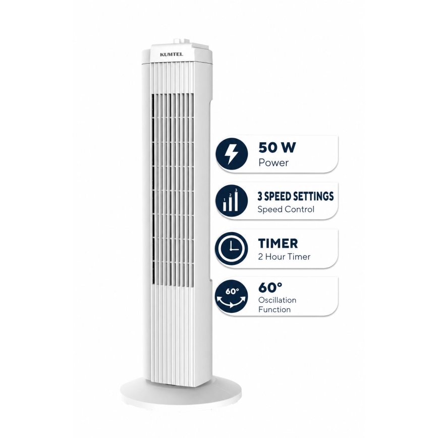 Torņa ventilators 50W/230V 74,5 cm balts