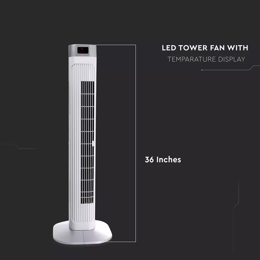 Torņveida  ventilators ar temperatūras  indikatoru un tālvadības pulti 55W/230V