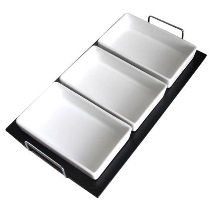 TORO bļodu komplekts ar paplāti, 3 gab., keramika/koks