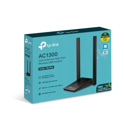 TP-Link - Bezvadu USB tīkla adapters ar augstas pastiprināšanas antenām Archer T4U Plus