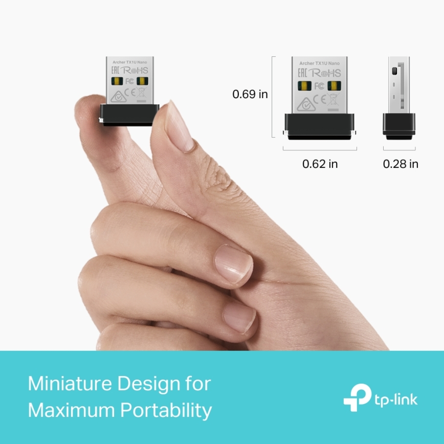 TP-Link - Bezvadu Wi-Fi 6 USB nano adapters Archer TX1U Nano