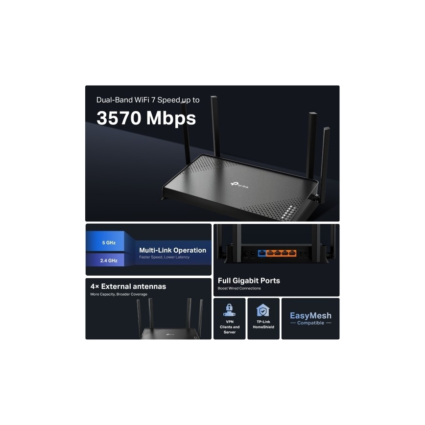 TP-Link - Divjoslu Wi-Fi 7 maršrutētājs Archer BE220