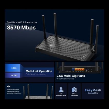 TP-Link - Divjoslu Wi-Fi 7 maršrutētājs Archer BE230