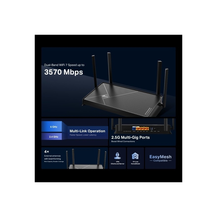 TP-Link - Divjoslu Wi-Fi 7 maršrutētājs Archer BE230
