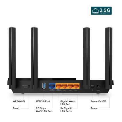TP-Link - Divu joslu multigigabitu Wi-Fi 6 maršrutētājs ar 2,5G portu Archer AX55 Pro