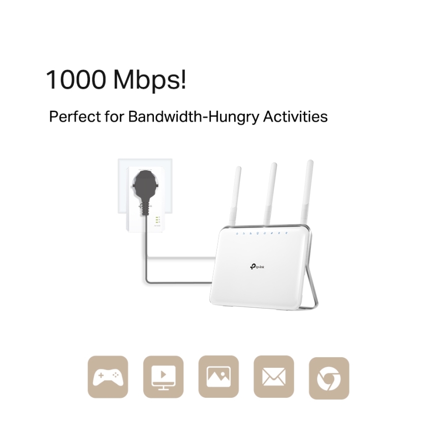 TP-Link - Gigabitu Powerline Wi-Fi komplekts ar caurlaides kontaktligzdu