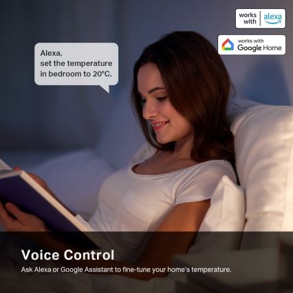 TP-Link - Viedā termostatiskā galviņa ar LCD displeju 2xAA Tuya