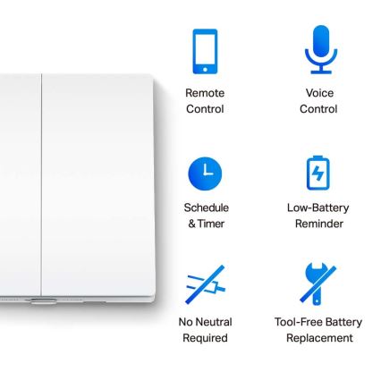 TP-Link - Viedais divu pogu gaismas slēdzis, 2x AAA, Wi-Fi