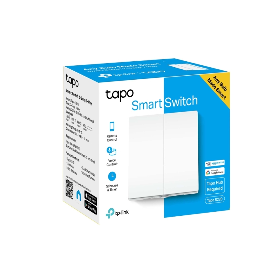 TP-Link - Viedais divu pogu gaismas slēdzis, 2x AAA, Wi-Fi