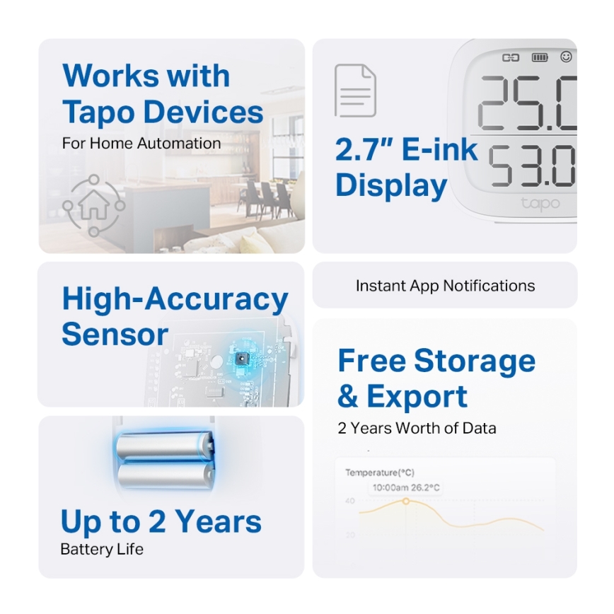 TP-Link - Viedais temperatūras un mitruma monitors 2xAAA Wi-Fi
