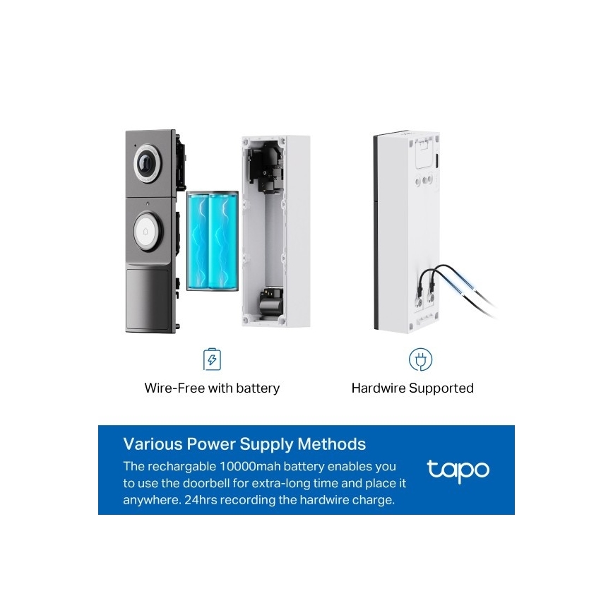 TP-Link - Viedais video durvju zvans 2K 10000 mAh IP66 Wi-Fi Tuya