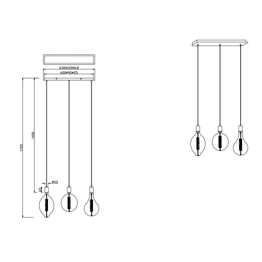 Trio - LED Aptumšojama lustra ar auklu GINSTER 3xE27/8W/230V