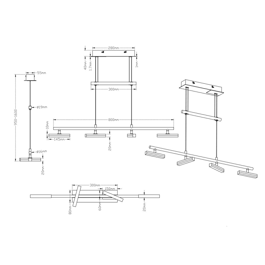 Trio - LED Aptumšojama lustra ar auklu OPIUM 4xLED/4,5W/230V