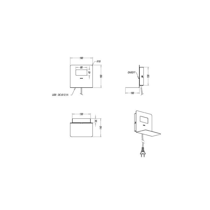 Trio - LED Sienas lampa ar plauktu ALOFT LED/3W/230V + USB ports
