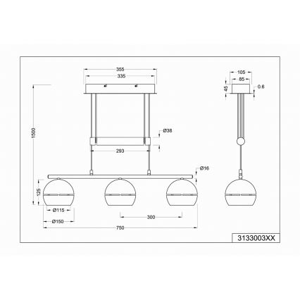 Trio - Lustra ar auklu FLETCHER 3xE14/40W/230V matēts hroms