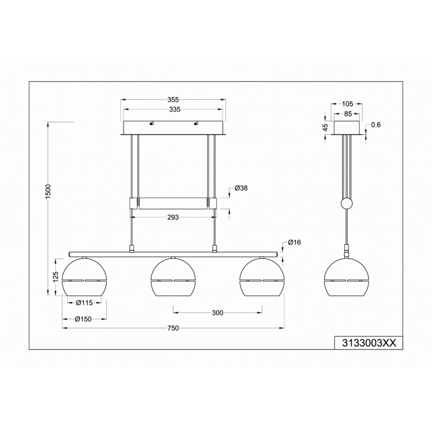 Trio - Lustra ar auklu FLETCHER 3xE14/40W/230V matēts hroms