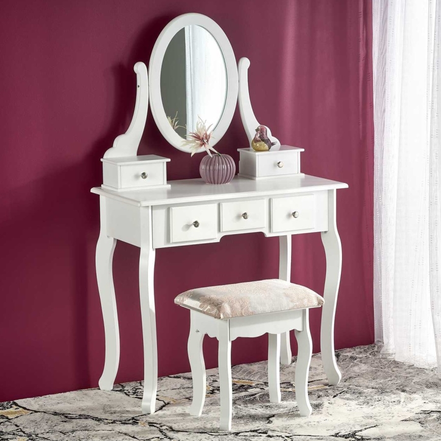Tualetes galdiņš SARA 80x130 cm + stool 45x37 cm balta
