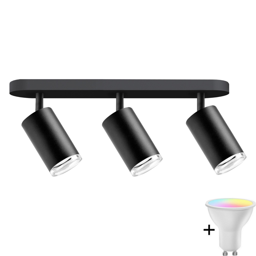 TUMY Stiprinošanas LED RGBW vannas istabas gaismeklis 3xGU10/6,5W/230V 2700-6500K Wi-Fi IP44 melns