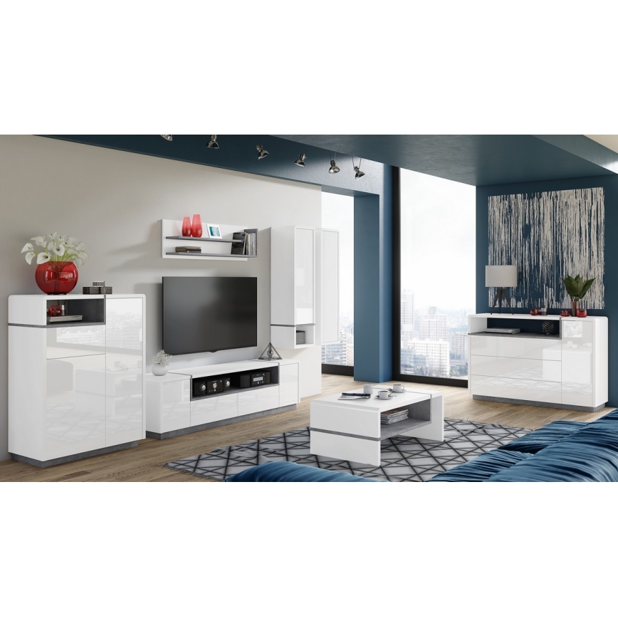 Televīzijas galds FRED balts/pelēks