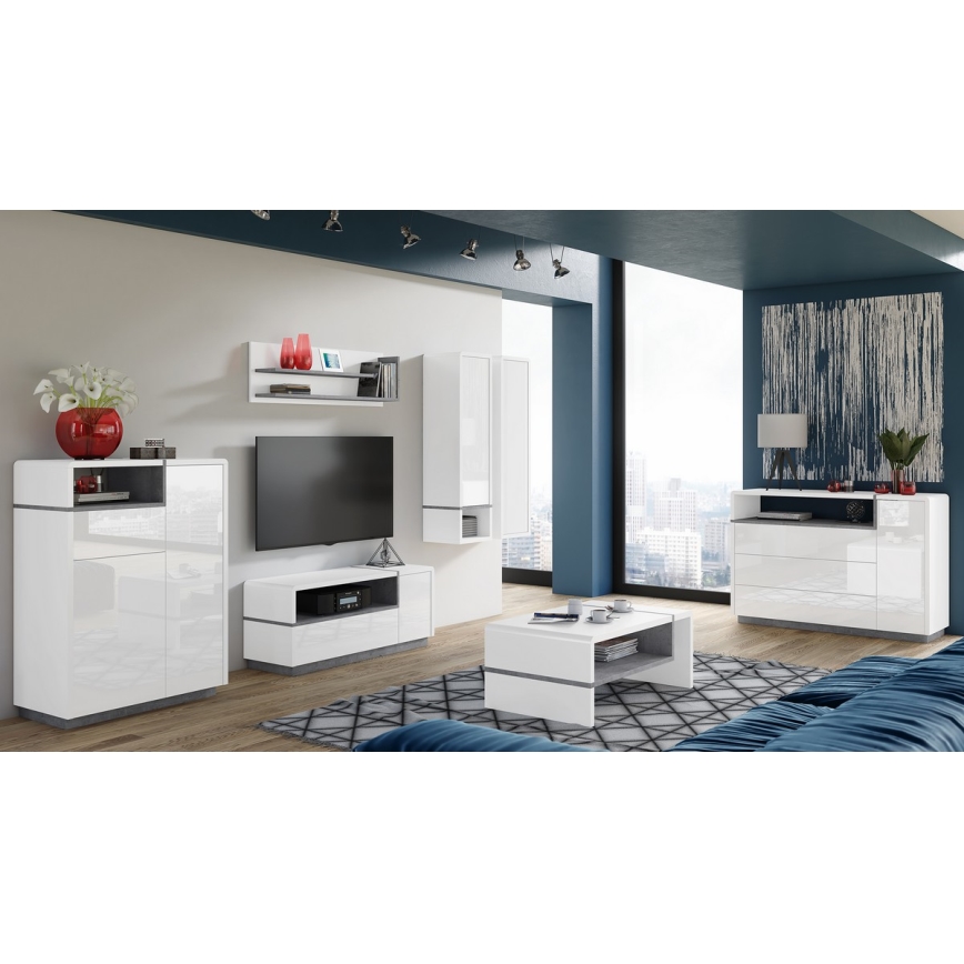 Televīzijas galds FRED balts/pelēks