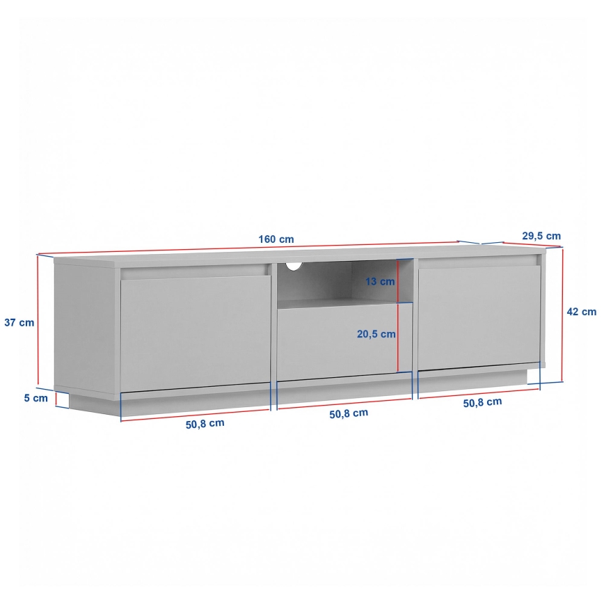 TV galds KREDE 160x30 cm balts/priede