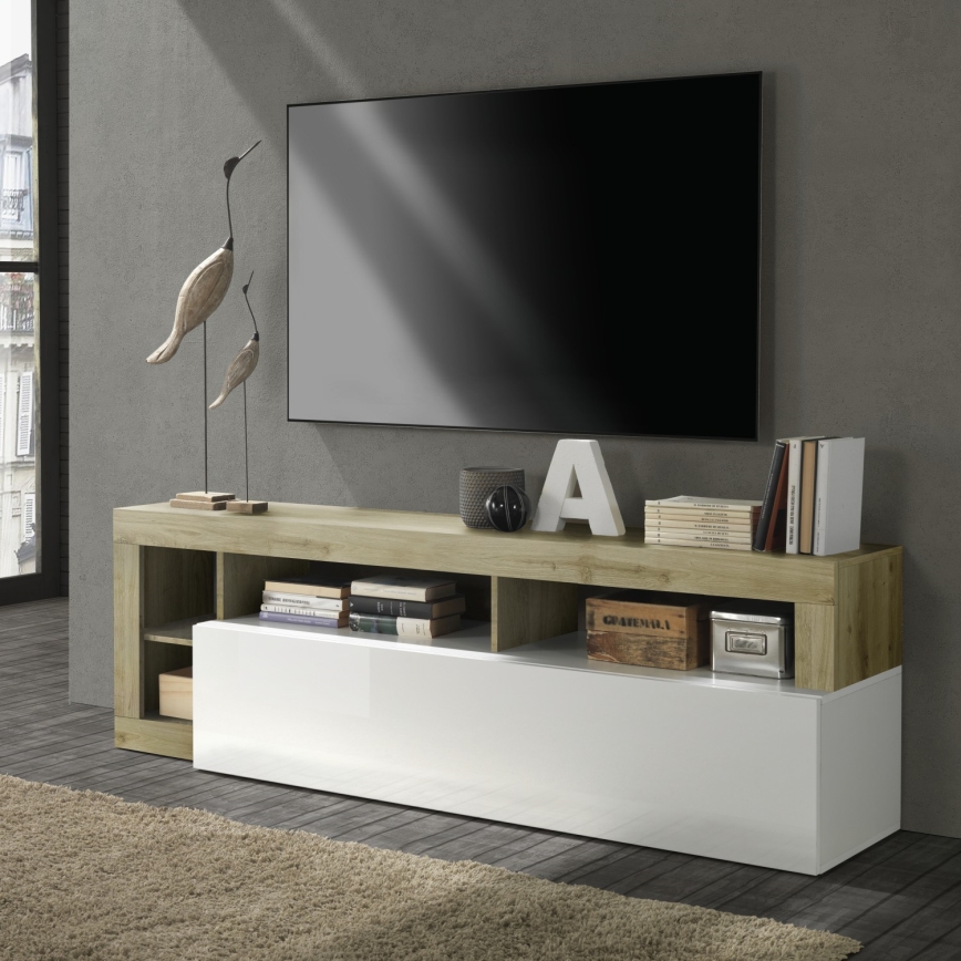 TV galds LENOR balts/gaišs ozols