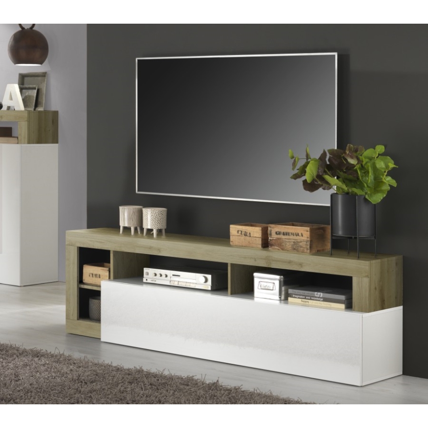 TV galds LENOR balts/gaišs ozols