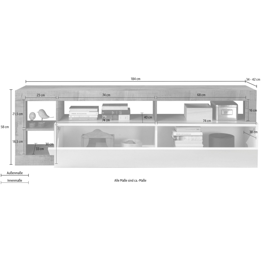 TV galds LENOR balts/pelēks (betona efekts)
