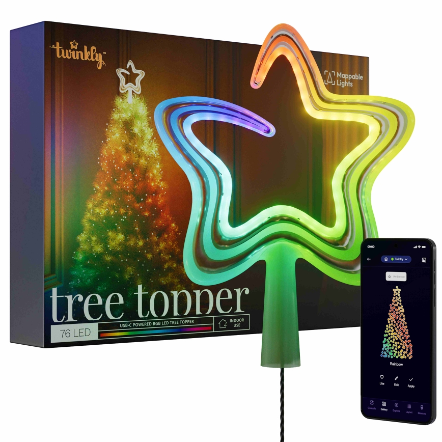 Twinkly - LED RGB Aptumšojama Ziemassvētki zvaigzne TREE TOPPER 76xLED USB Wi-Fi