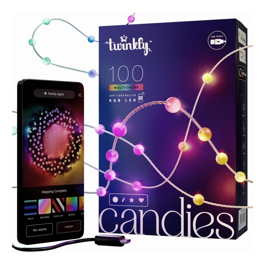 Twinkly - LED RGB Aptumšojama Ziemassvētku virtene CANDIES 100xLED 8 m USB Wi-Fi