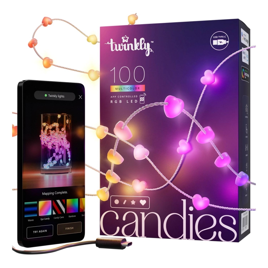 Twinkly - LED RGB Aptumšojama Ziemassvētku virtene CANDIES 100xLED 8 m USB Wi-Fi